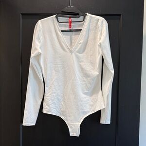 SPANX White V-Neck Long Sleeve Bodysuit